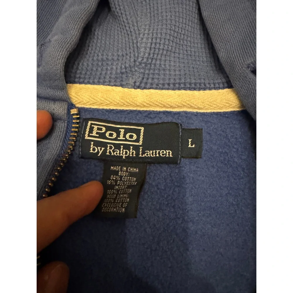 Polo Ralph Lauren Mens Blue Full Zip Hoodie Orange Pony Logo‎ Distressed Large